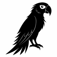 Macaw isolated on white background, Macaw vector illustration, bird on a branch vector art, Macaw silhouette, bird vector icon, Macaw on a branch line art, eps