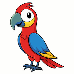Fototapeta premium Macaw isolated on white background, Macaw vector illustration, bird on a branch vector art, Macaw silhouette, bird vector icon, Macaw on a branch line art, eps