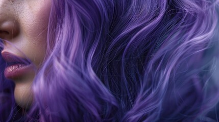 Naklejka premium A woman with purple hair is shown with her mouth closed