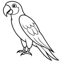 Fototapeta premium Macaw isolated on white background, Macaw vector illustration, bird on a branch vector art, Macaw silhouette, bird vector icon, Macaw on a branch line art, eps