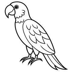 Macaw isolated on white background, Macaw vector illustration, bird on a branch vector art, Macaw silhouette, bird vector icon, Macaw on a branch line art, eps