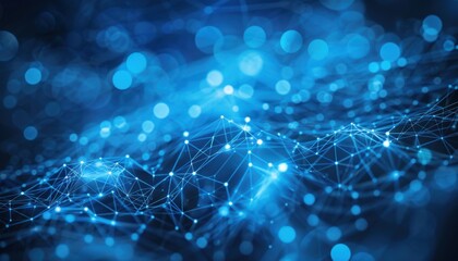 Vibrant Blue Abstract Network of Connected Dots and Lines Displayed in Digital Space