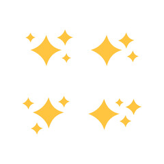Yellow four pointed shining stars. Gold sparkle star. 