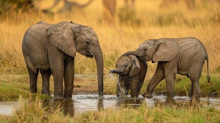 Fototapeta premium Family of Elephants: Gentle Giants Together