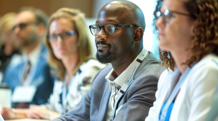 Healthcare professionals participating in a global health network conference