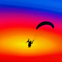Paraglider Soaring Through a Colorful Sunset