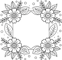 Hand drawn floral frame line art illustration 