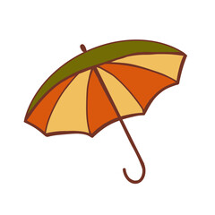 Obraz premium Colorful umbrella with orange and yellow stripes resting on a backdrop