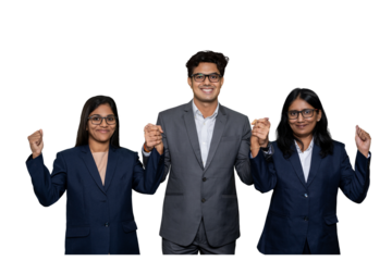 Overjoyed Indian Multiracial Businesspeople Raise Hold Hands Together Celebrate Business Victory or Win Together, Happy Diverse Colleagues Engaged in Teambuilding Activity, Show Unity