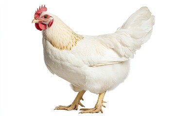 Fototapeta premium Chicken standing and clucking isolated on a white background