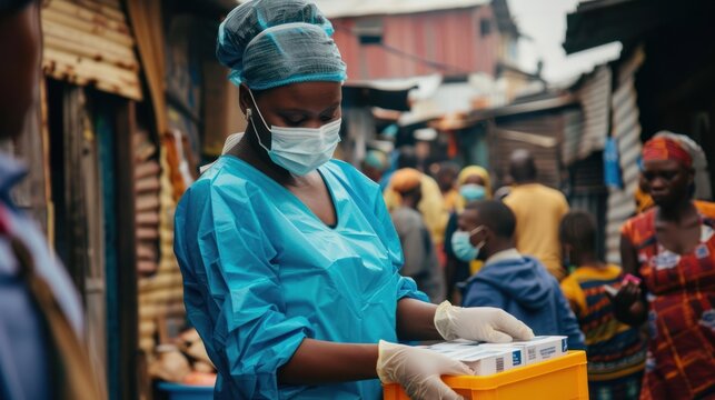 A global health crisis relief team providing aid in an affected area
