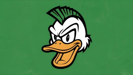 Logo of the duck mascot in the background