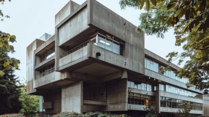 Obraz premium Brutalist-style Contemporary Architecture Showing Concrete Building Section