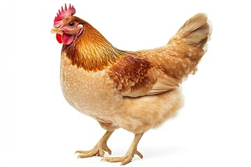 Fototapeta premium Chicken standing and clucking isolated on a white background