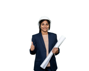 Indian Female Engineer Celebrating Success with Thumbs Up Gesture Emphasizing Women in STEM, Career Advancement, Professional Success, and Workplace Diversity.