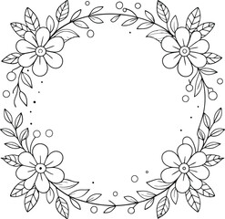 Hand drawn floral frame line art illustration 