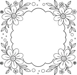 Hand drawn floral frame line art illustration 