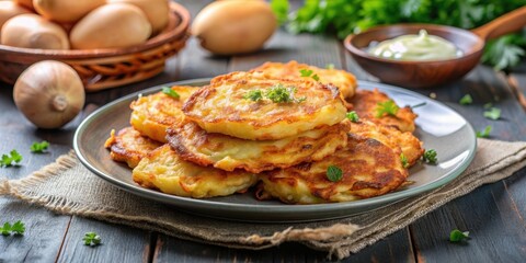 Traditional German potato pancakes called Kartoffelpuffer or Latkes, German, Kartoffelpuffer, latkes