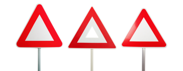 Three triangular warning signs with red borders, emphasizing safety and alertness on the road. Ideal for traffic-related projects.