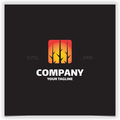 bamboo tree silhouette in square logo design vector template