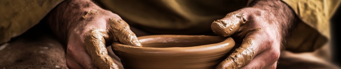 Divine Potter's Touch: We Are the Clay, You Are the Potter - Isaiah 64:8, Highlighting Heavenly Craftsmanship, Authority, and Care in Religious Art