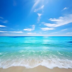 Fototapeta premium Serene ocean horizon with clear blue sky and gentle clouds on a tranquil summer day – Idyllic coastal seascape stock photo