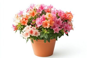 Fototapeta premium Colorful azalea flowers in the pot isolated on a white background 