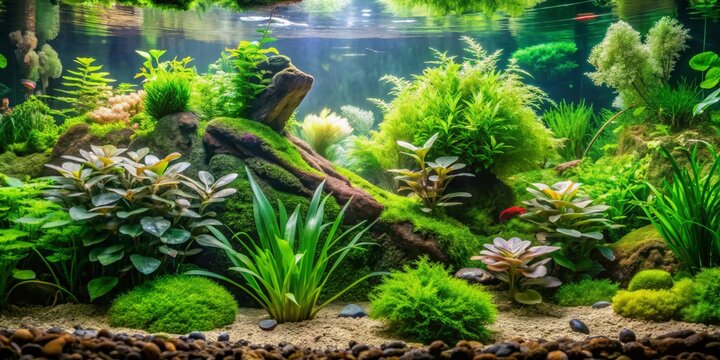 Underwater Paradise A Lush Aquascape with Rocks, Driftwood, and Vibrant Green Plants, aquarium , aquascaping , freshwater , planted tank