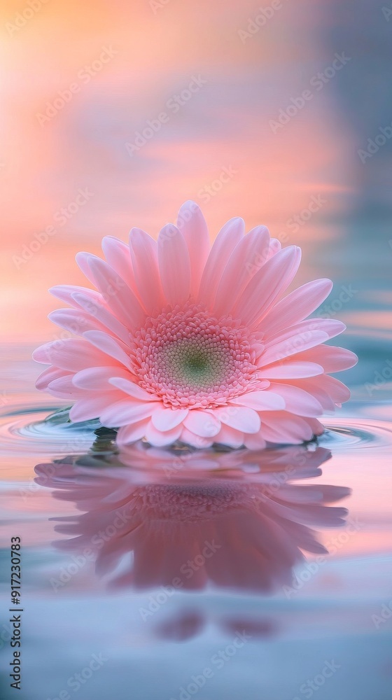 Wall mural Pink gerbera daisy floating on water with