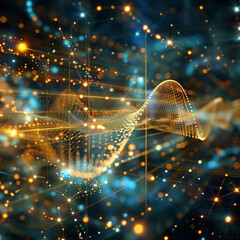 Abstract images illustrating the concept of quantum computing, quantum bits, and complex calculations. 
