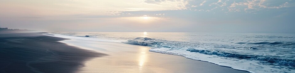 Obraz premium Peaceful Sunrise at the Seaside Serene Beach with Soft Pastel Hues and Solitude