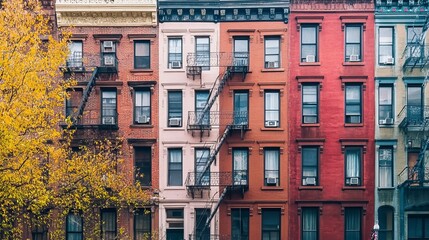 Obraz premium Block of old apartment buildings in the East Village neighborhood of Manhattan in New York City NYC