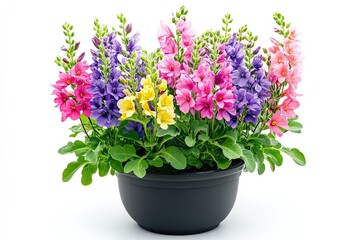 Colorful corydalis flowers in the pot isolated on a white background