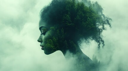 Woman's silhouette merged with nature, surreal