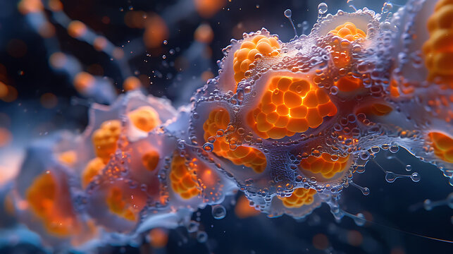 Closeup view of cellular structure of the human pancreas detailed with islets of Langerhans and insulin secretion, pancreas structure islets of Langerhans insulin secretion