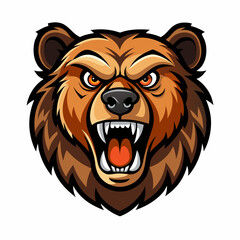 Fierce Bear Head Mascot Vector Illustration - Cartoon Clipart and Line Art Design