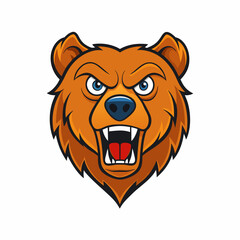 Fierce Bear Head Mascot Vector Illustration - Cartoon Clipart and Line Art Design