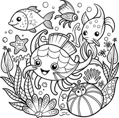 Sea Life Coloring Pages for Kids. Sea Life Coloring Pages for KDP Interior. Ai generated