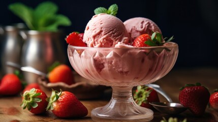 Strawberry Ice Cream with Fresh Strawberries