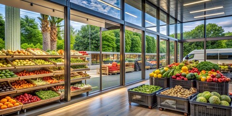 Fresh Produce Display in a Modern Grocery Store, fruits, vegetables, supermarket, grocery shopping