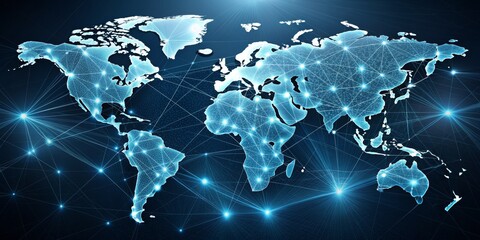 Fototapeta premium Global Network of Connections, Digital World, World Map, Connectivity, Network