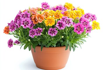 Colorful dianthus flowers in the pot isolated on a white background