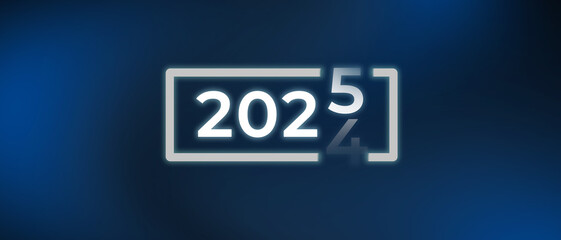 Flipping new year 2024 to 2025. Blue happy new year changing. Modern start new business strategy concept