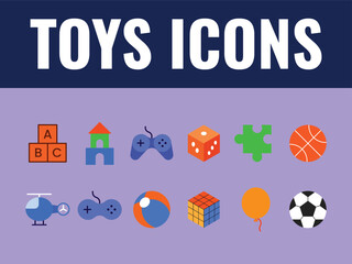 Naklejka premium Children's Toys Icon Set. toys icons vector. toddler toys vector icons. fun toys 