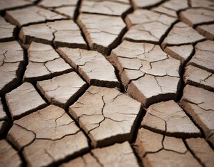 Landscape of a desert whose earth is cracked by drought.