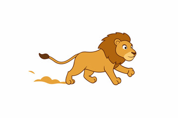 A cartoon lion sprinting across a savannah art vector illustration