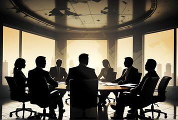 silhouette business boardroom discussion distressed style