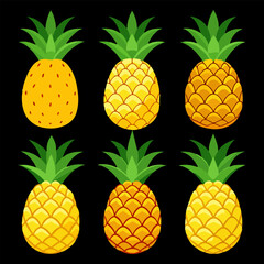 Set of realistic Pineapple Fruit and Leaves vector illustration, Pineapple outline seamless pattern for textile, Pineapple Fruit and Leaves icon set.