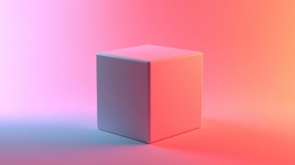 A minimalistic 3D cube in vibrant pink and blue lighting, perfect for modern design themes and abstract art projects.