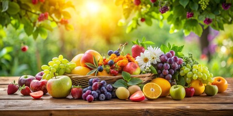 Summer Harvest A Colorful Arrangement of Fresh Fruits in a Basket, Fruit Basket, Fresh Fruit, Summer Harvest,